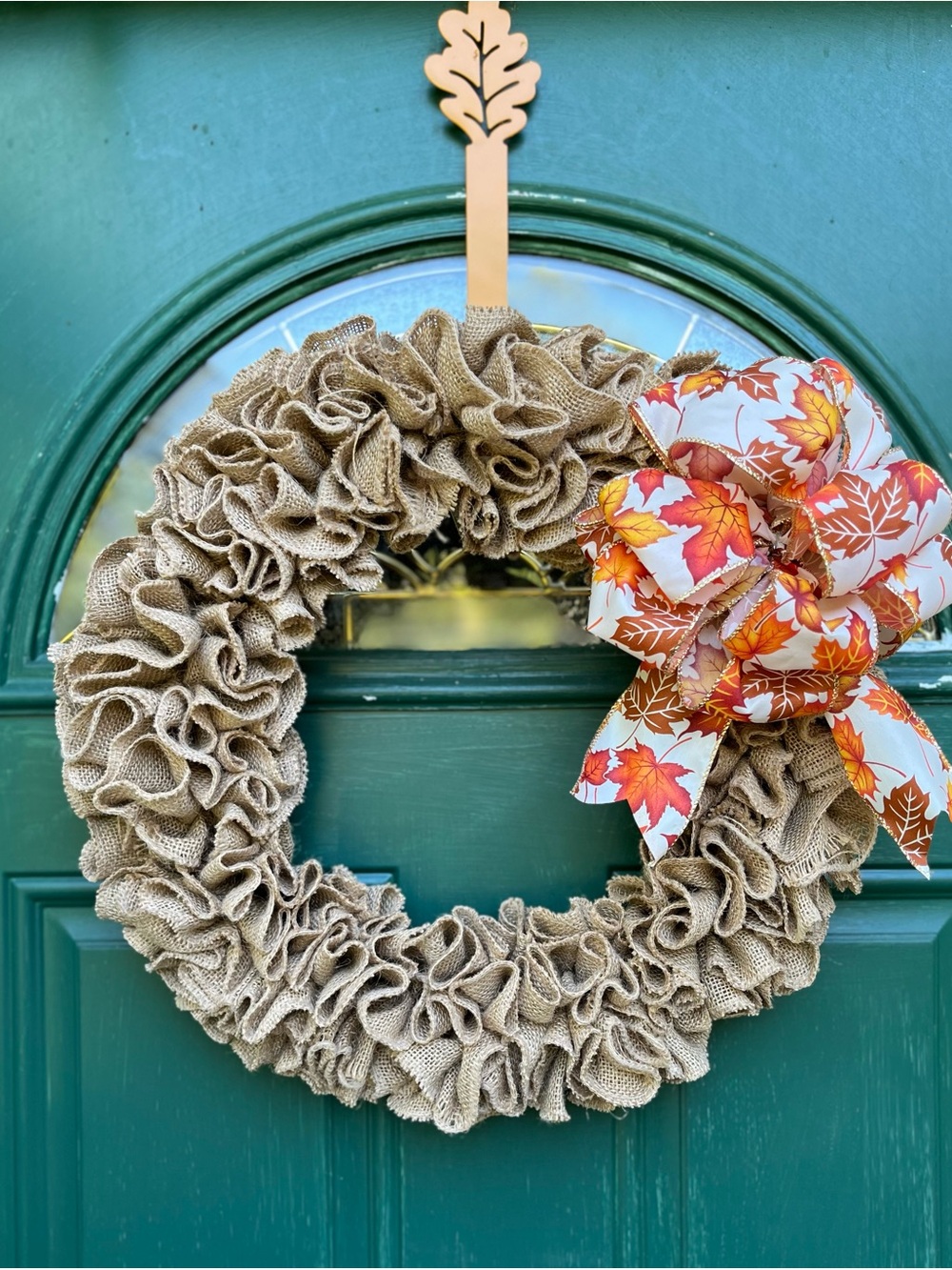 Burlap Ruffle Fall Wreath with Orange Leaf Bow